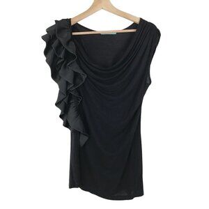 Pleione Black Cowl Neck Ruffle Top Size Large